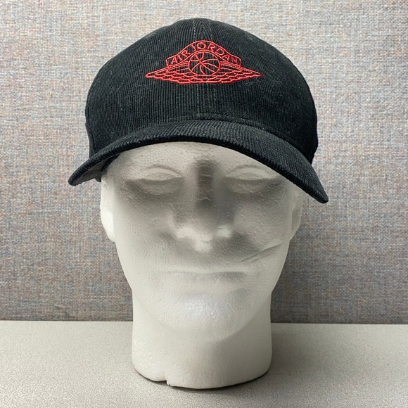 Air Jordan Corduroy Baseball Cap Black Red Embroidered Logo Adjustable Buckle